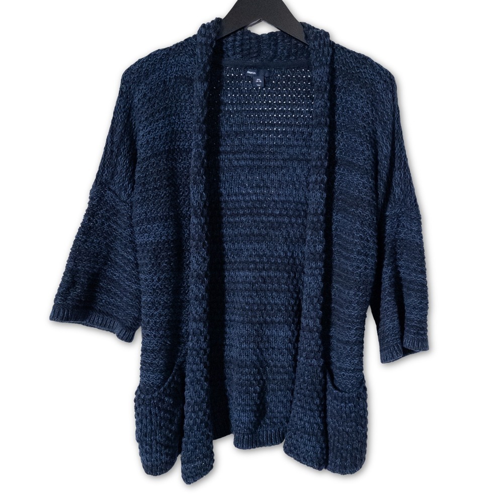Gap Kids‎ Girls XXL 14-16 Blue Chunky Knit Open Front Cardigan Sweater Pockets